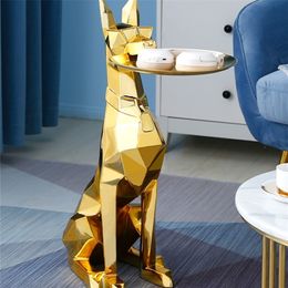 Decorative Objects Figurines 74CM Home Decor Gentleman Dog Statues Nordic Floor Decoration Tray Ornament Creative Animal Table 220919