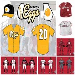 GlaC202 Men Women Youth 2020 Macon Bacon Yellow Custom Baseball Jersey White Grey Marroon All Stitched Fast Shipping