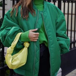 Women's Jackets Traf Coats Female Green Oversized Bomber Winter Bf Padded Parka Chic Zipper Streetwears 220919