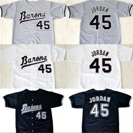 GlaMit Michael #45 Jd Birmingham Barons Button Down Jersey White Black Grey 100% Stitched Custom Baseball Jerseys Any Name & Number vintage