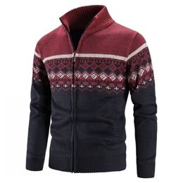 Mens Sweaters Winter Cardigan Standup Collar Slim Thick Velvet Knitted Jacket M3XL Size 220919