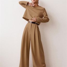 Women's Pants Capris Mnealways18 Classic Wide Floor-Length Pleated Loose Women Trousers Spring Leg Vintage Female Palazzo 220916