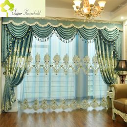 Curtain Embroidered Luxury European Style Curtains For Living Room Green Blackout Fabric And Valance Sheer Bedroom