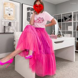 Skirts Fuchsia Long Tulle For Women 2022Summer Maxi Femme Skirt Girls Formal Birthday Mujer Faldas Pink