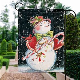 Christmas Decorations Themed Garden Flag Winter Holiday Yard Outdoor Snowman Linen Banner Festival Decor 30x45cm