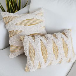 Pillow Beige Pure Cotton Geometric Cover 45 45CM Woven Pinstripe Tufted Yellow Pillowcase Home Decoration Sofa Office