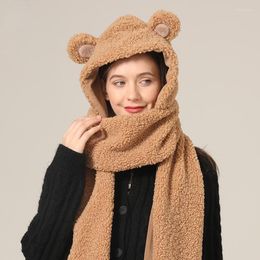 Berets Cute Bear Hat Female Bib Hooded One Winter Korean Scarf Gloves All-match In Autumn And