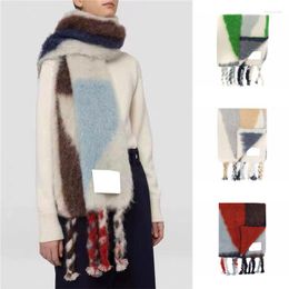 Berets Autumn And Winter Geometric Gradient Mohair Print Fringed Scarf Imitation Cashmere Women