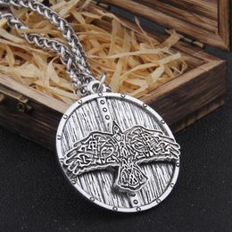 Iron Colour Viking Celtic Eagle and Shield Necklace with Stainless Steel Chain As Men Gift and wooden box263o