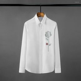 Men's Casual Shirts Cotton Mens Luxury Crystal Diamond Flower Long Sleeve Dress Plus Size 4xl Fashion Slim Male