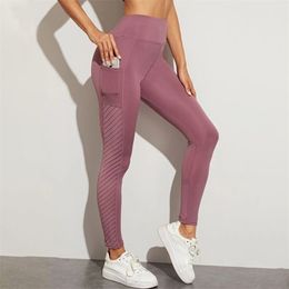 Womens Leggings Workout Fitness Seamless Mesh Sport Pocket Legging Femme Fashion High Waist Yoga Running Pants 220919