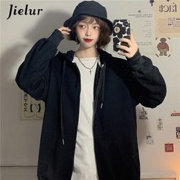 Women's Hoodies Sweatshirts Jielur Brick Red Black Grey Hoodies Female Zip-up Tracksuit Autumn Harajuku Cool Street Fashion Women's Sweatshirt M-XXL 220919