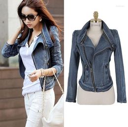 Women's Jackets Fast Fashion Womens Vintage Denim Jean Slim Fit Lapel Zip Short Jacket Tops Coat Size S M L XL