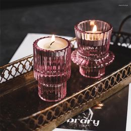 Candle Holders Crystal Holder Pink Glass Taper Candlestick For Bedroom Living Room Elegant Wedding Centerpiece Ornaments