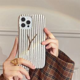 Fabric Art Designers IPhone Cases Cellphone Cases Fashion Metal Letter Case For Iphone 12 13 14 Promax Cover