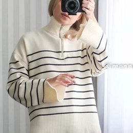 Women's Sweaters Klkxmyt Women Sweater Fashion Stripe Loose Zipper Knitting Vintage Long Sleeve Asymmetry Female Pullover Tops 220916