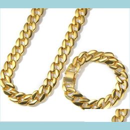 Chains Yellow White Gold Plated Cuban Chain Necklace Bracelet Set For Men Cool Hip Hop Jewellery Gift Drop Delivery 2021 Necklaces Penda Dhcy0