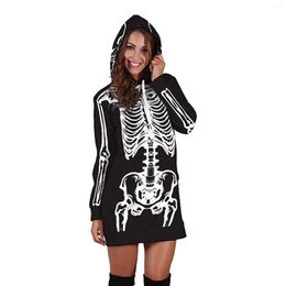 Women's Hoodies Combhasaki Women Halloween Hooded Pullovers Adults Casual Skeleton Print Long Sleeve Drawstring Dress With Pocket