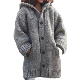 Kadın Ceketler Uzun Kapşonlu Hırka Kadınlar Kalın Örgü Dış Giyim Bayan Sweaters Palto Sonbahar 220919