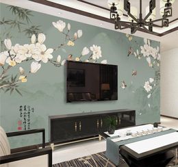 Wallpapers Custom Large Mural Wallpaper Chinese Style Bamboo Magnolia Bird TV Background Wall Yashe Orchid