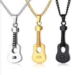 Stainless Steel Cremation Guitar Pendant Necklace Ashes Urn Music Guitar Punk Rock Necklaces Jewellery For Men2409