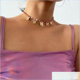 Chokers Cute Butterfly-Shaped Necklace With Colorf Fl Rhinestone Link Chain Choker For Women Party Jewellery Charms C3 Drop Delivery 20 Dhklx