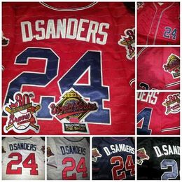 GlaC202 24 DEION SANDERS DUAL PATCH Baseball Jersey Altanta 1995 Wrold Series Custom Jerseys Black Red White Grey