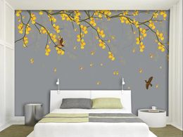 Wallpapers Customised Large-scale Mural Wallpaper Bei Gongbi Flowers And Birds Ginkgo Leaves Chinese Background Wall Covering