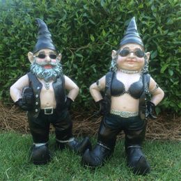 Decorative Objects Figurines Gnomes Biker Dude Babe Motorcycle Gnome Garden Biker Gnome Couple Statues Resin 16cm Figurines 220919
