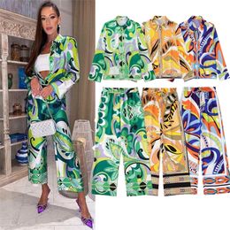 Women's Two Piece Pants 2 set Suits Women Fashion Elegant Printed Elastic Waist Suit 2 s Casual Street Young 220919