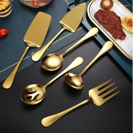 Dinnerware Sets Silver Gold Stainless Steel Serving Soup Spoon Large Western Tableware Salad Fork Cake Shovel Colander Utensils For Kitchen