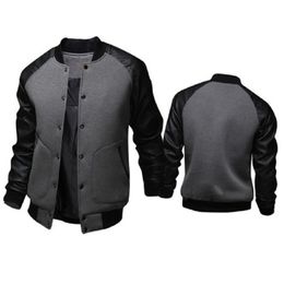 Men's Jackets Autumn Winter -Selling Men's Baseball Jacket Big Pockets and Leather Sleeves Casual Sports Stand-up Collar Jacket 220920