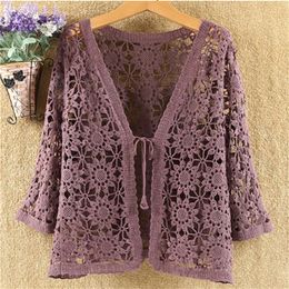 Women's Sweaters Sexy Hollow Lace Sunscreen Cardigan Sweater Women Wide Loose Air Conditioning Knitted Sweater Thin Section Female Spring Autumn 220920