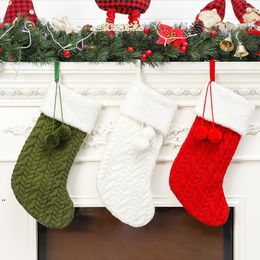 Christmas Stocking Ornaments Hook Design Knitted Wool Non-woven Fabric Flannel Thick White Hair Socks Hotel Home Christmas Socks JJLB15544