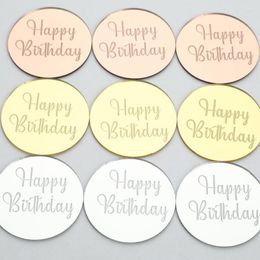 Festive Supplies Ins Gold Happy Birthday Cupcake Topper Acrylic Rose Circle Cake For High Quality