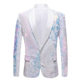 Men's Suits Blazers Men Pure White Velvet Fantasy Colour Sequins Night Club Singers Wedding Groom Prom Tuxedo Slim Fit Suit Jacket Blazer 220920