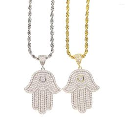 Chains 2022 Factory Gold Silver Color Hip Hop Bling Rope Chain Necklaces Micro Pave Cz Hamsa Hand Hiphop Filled Men Necklace