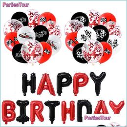 Party Decoration Racing Birthday Forma Car Black And White Chequered Flag Happy Banner Confetti Balloon Drop Delivery 2021 Hom Bdebag Dhx6H