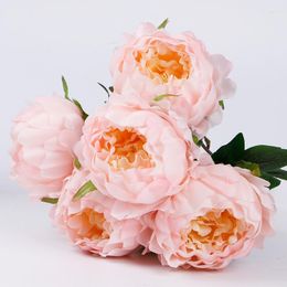 Decorative Flowers Silk Fake Artificial Peony Bouquet Wedding Pography Props Home Living Room Bedroom Balcony Garden Decoration Plants