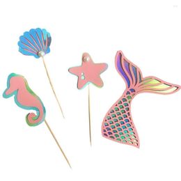 Festive Supplies 4Pcs/Set Holiday Cake Toppers Ocean Style Ornamental Animal Patterns Safe Blessing Marine Theme Party