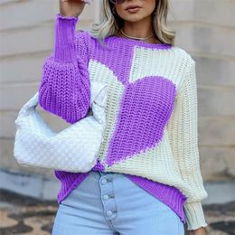 Women's Sweaters Women Sweater Autumn Winter Ladies Elegant O Neck Love Print Patchwork Knitted Sweaters Fashion Long Sleeve Casual Loose Sweater 220920