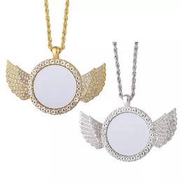 Sublimation angel wing necklace custome with Chain Set Blank Rhinestone Necklace Bezel Pendant Tray