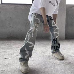 Men's Jeans Men's Cartoon Anime Spray Paint Graffiti Hand Painted Men And Women High Street Oversize Loose Hip Hop Fashion