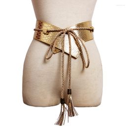 Belts Fashion Brand Desgin Wide Leather For Women Dress Female Long Tassel Strap Gold Casual Waistband Woman High Quality