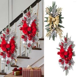 Decorative Flowers Cordless Prelit Stairway Trim Christmas Wreaths For Front Door Holiday Wall Window Hanging Ornaments Bulb Wreath