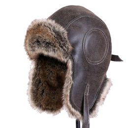 Trapper Hats Men Winter Caps Lei Feng Women's Pilot Bomber Faux Fur Leather Snow Cap With Ear Flaps Windproof Warm 220920