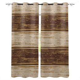 Curtain Brown Retro Wood Grain Rustic Curtains For Bedroom Living Room Luxury European