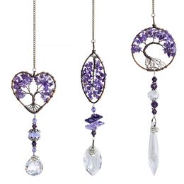 Round Natural stone amethyst tree of life Heart wall hanging Pendant Door Garden home decor Arts Ornament RRB15581