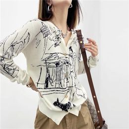 Women s Knits Tees Graffiti Digital Jacquard Fine Imitation Fashion Wool Knitted Cardigan 22 Spring Autumn Thin Loose Jacket Trendy Sweater 220919