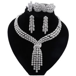 Dubai Silver Plated Jewelry Sets African Indian Wedding Bridal Wife Gifts Necklace Bracelet Earrings Ring Jewelry for W